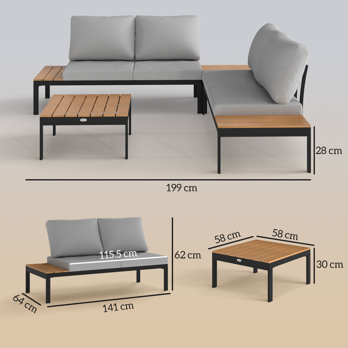 Outsunny 4 Seater Garden Corner Sofa Set with Removable Thick Cushions