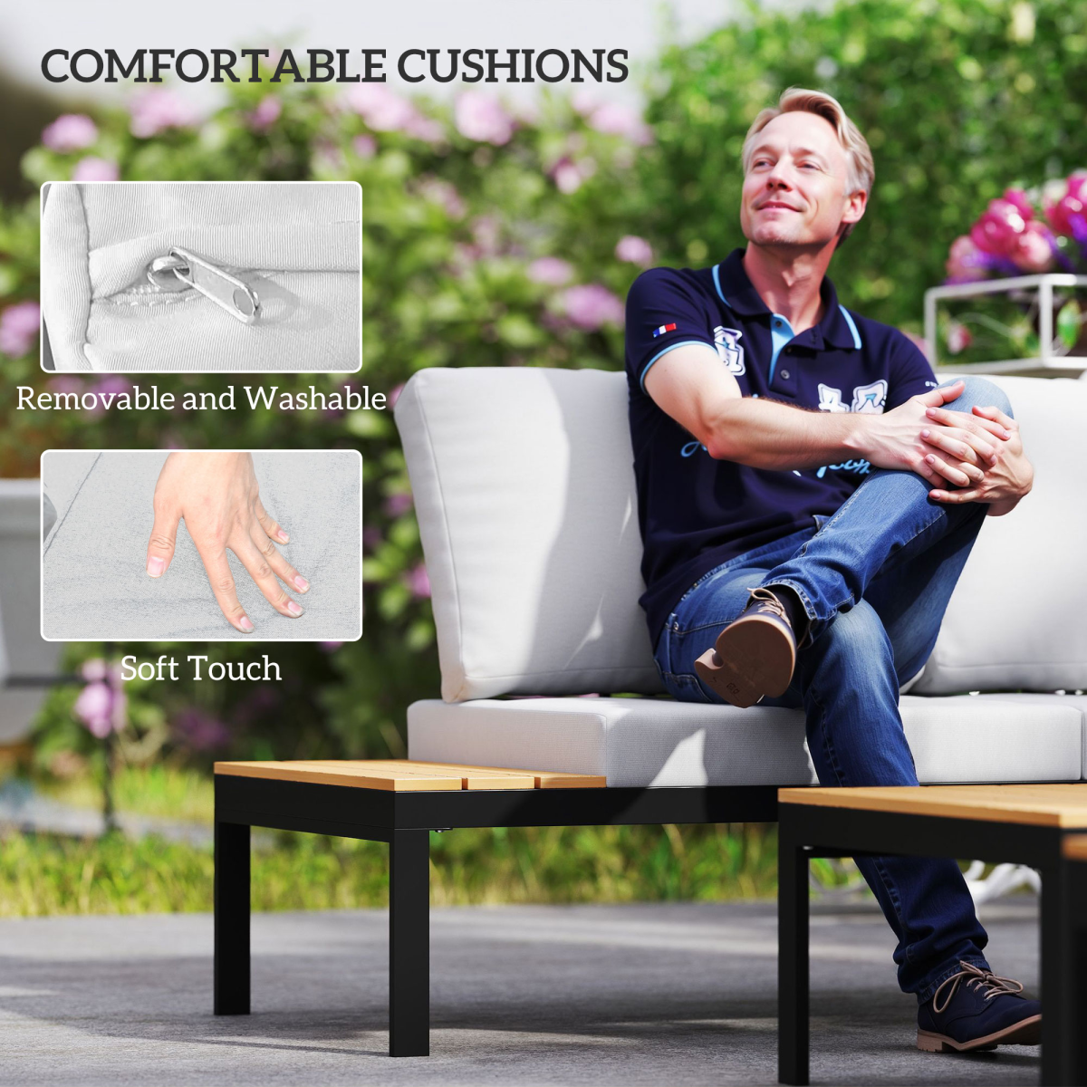 Outsunny 4 Seater Garden Corner Sofa Set with Removable Thick Cushions