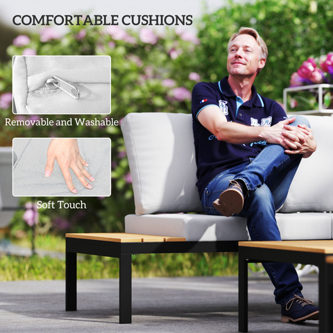 Outsunny 4 Seater Garden Corner Sofa Set with Removable Thick Cushions