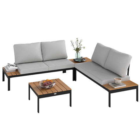 Outsunny 4 Seater Garden Corner Sofa Set with Removable Thick Cushions