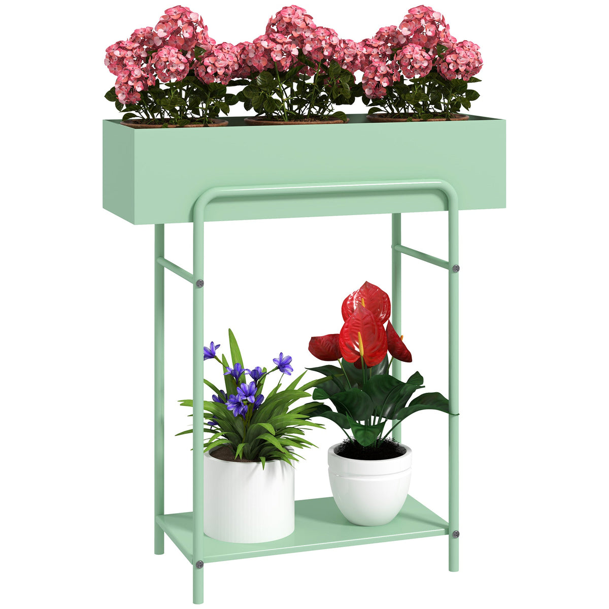 Elegant Green Metal Plant Stand - Two-Tier Design for Versatile Arrangements