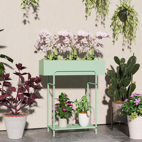 Elegant Green Metal Plant Stand - Two-Tier Design for Versatile Arrangements