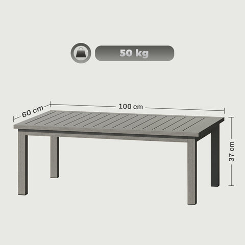 Outsunny Aluminium Outdoor Coffee Table Patio Table w/ Grey Wood Grain Effect