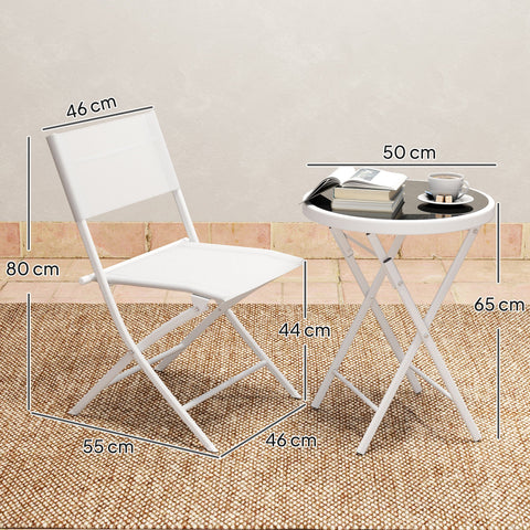 Outsunny 3 Pieces Outdoor Bistro Set, Glass Top Table and Chairs, White