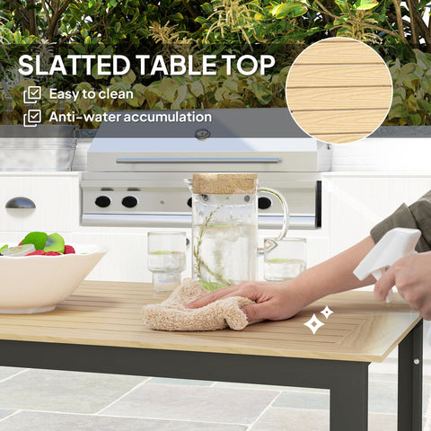 Outsunny Garden Dining Table for 6 People with Slatted Table Top Metal Frame