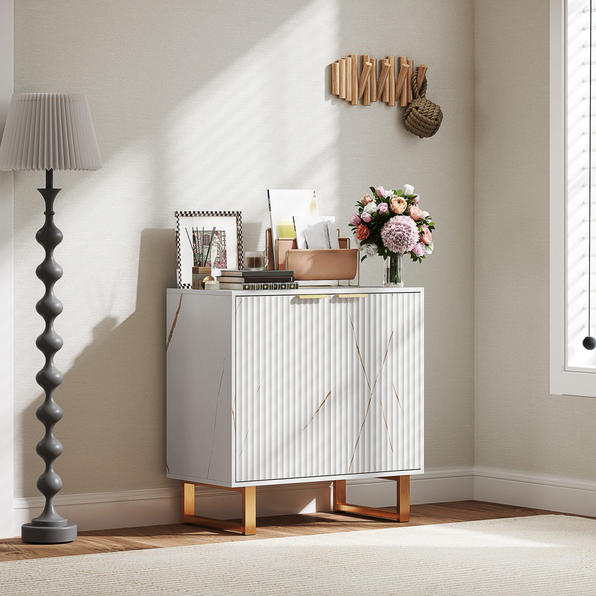 Elegant Black Storage Unit with Gold Accents - Stylish & Functional Furniture