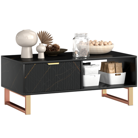 HOMCOM Coffee Table, Living Room Table with Drawer and Open Shelves