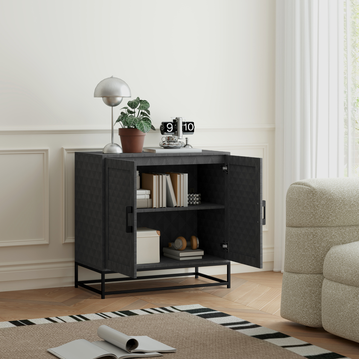 HOMCOM Modern Storage Cupboard with Adjustable Shelf and 2 Doors