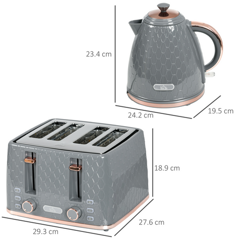 HOMCOM Kettle and Toaster Set 1.7L Fast Boil Kettle & 2 Slice Toaster Set
