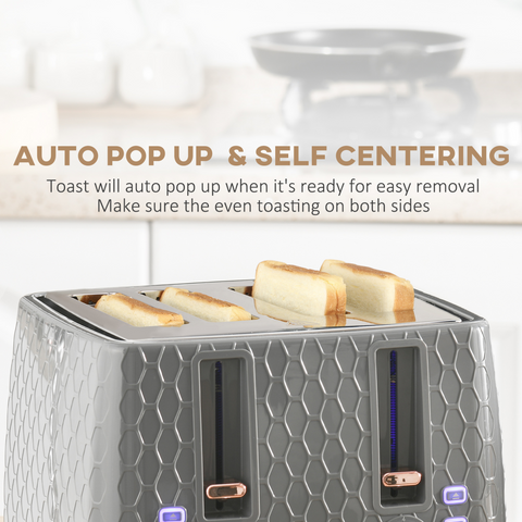 HOMCOM Kettle and Toaster Set 1.7L Fast Boil Kettle & 2 Slice Toaster Set