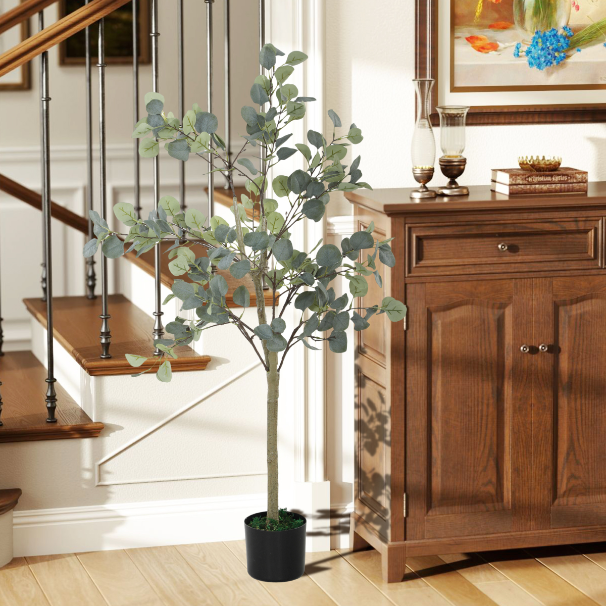 HOMCOM 2 Pack Artificial Plants, Faux Silk Eucalyptus Trees