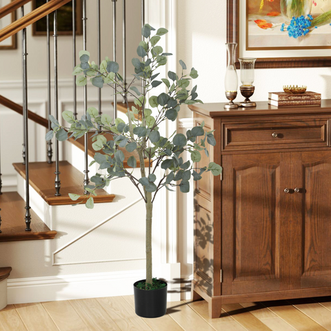 HOMCOM 2 Pack Artificial Plants, Faux Silk Eucalyptus Trees