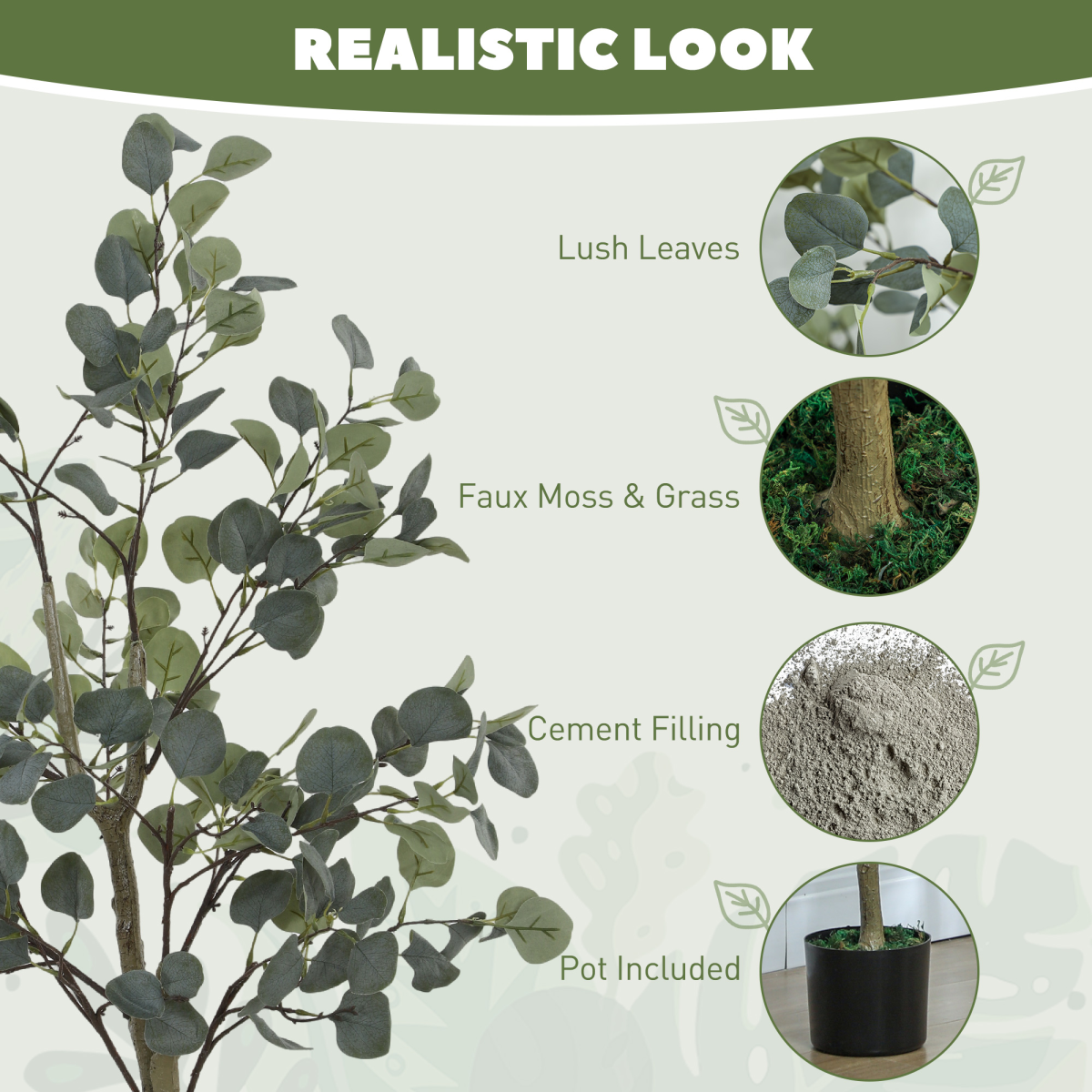 HOMCOM 2 Pack Artificial Plants, Faux Silk Eucalyptus Trees