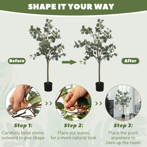 HOMCOM 2 Pack Artificial Plants, Faux Silk Eucalyptus Trees