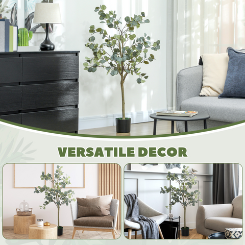 HOMCOM 2 Pack Artificial Plants, Faux Silk Eucalyptus Trees