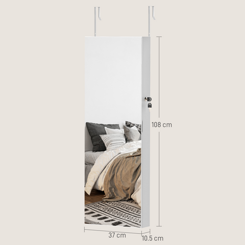 HOMCOM Door Hanging or Wall Mounted Jewellery Cabinet w/ Mirror Black Lining