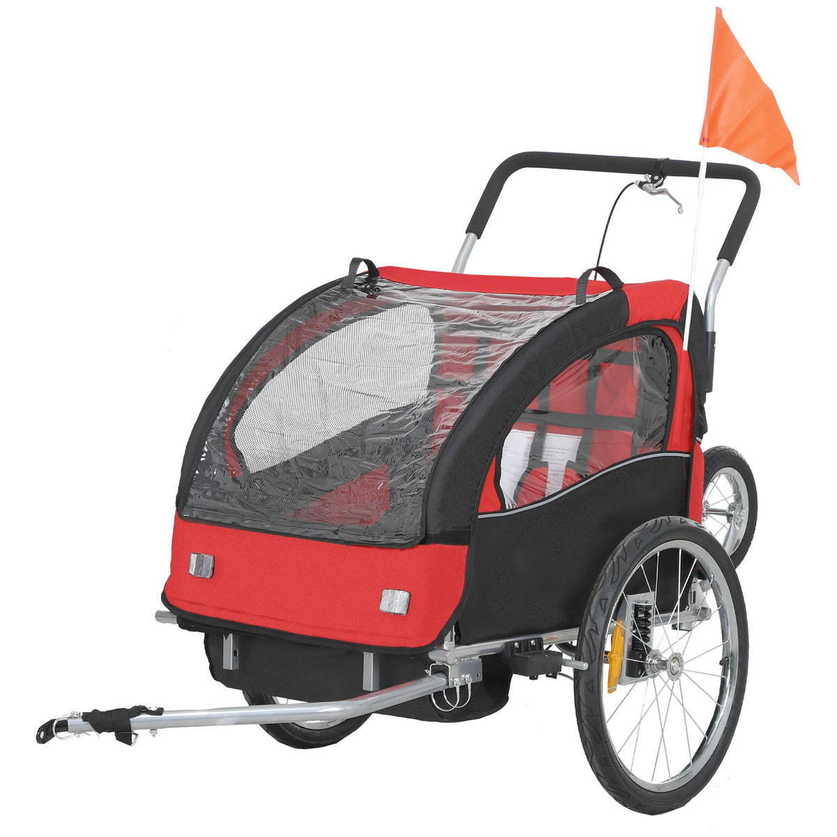 HOMCOM 2 Seat Bike Trailer with 5 Point Harness, for 18+ Months, Red