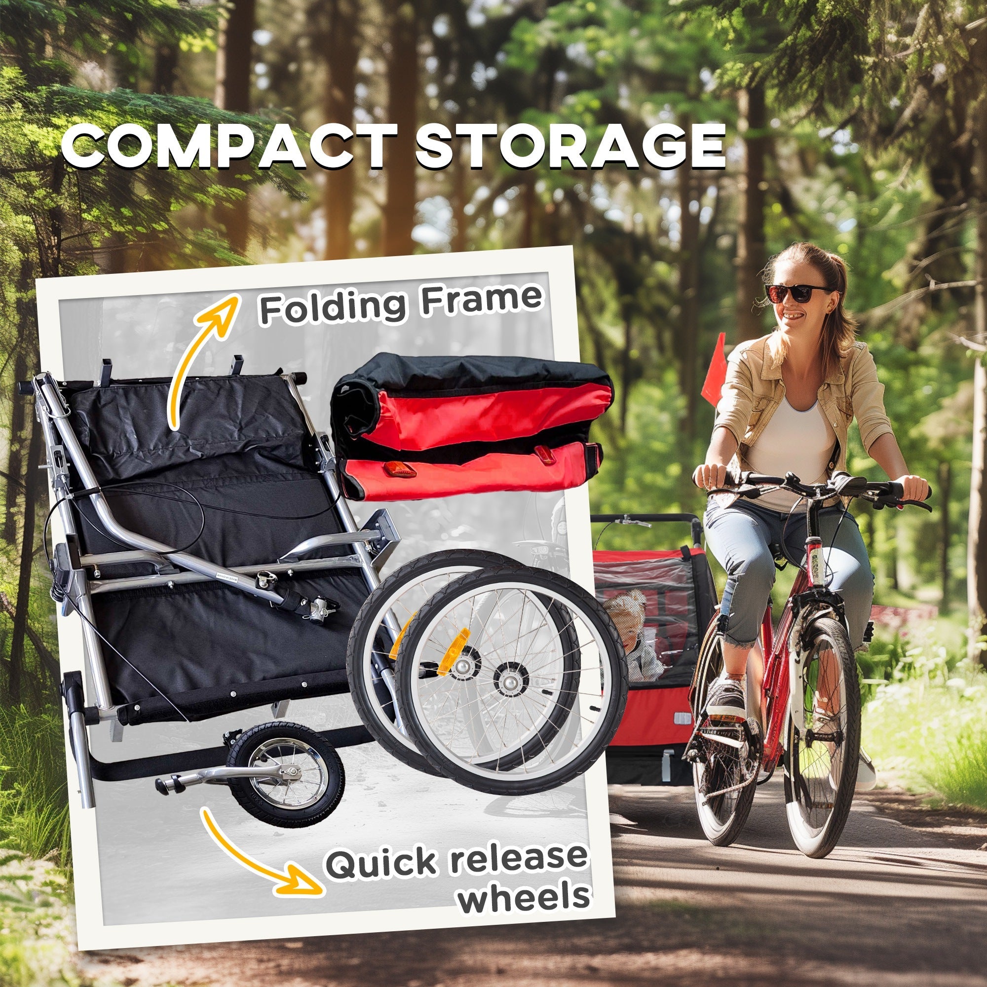 HOMCOM 2 Seat Bike Trailer with 5 Point Harness, for 18+ Months, Red