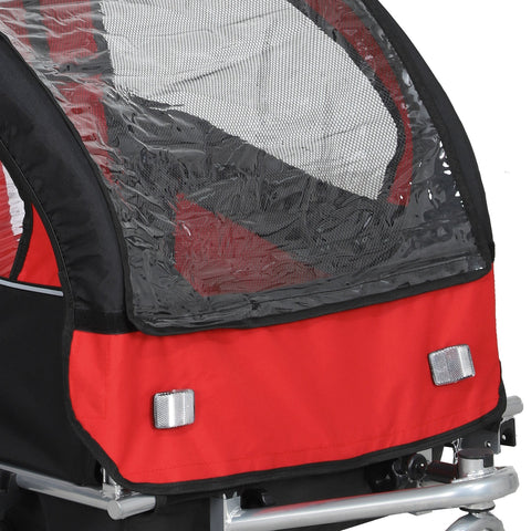 HOMCOM 2 Seat Bike Trailer with 5 Point Harness, for 18+ Months, Red