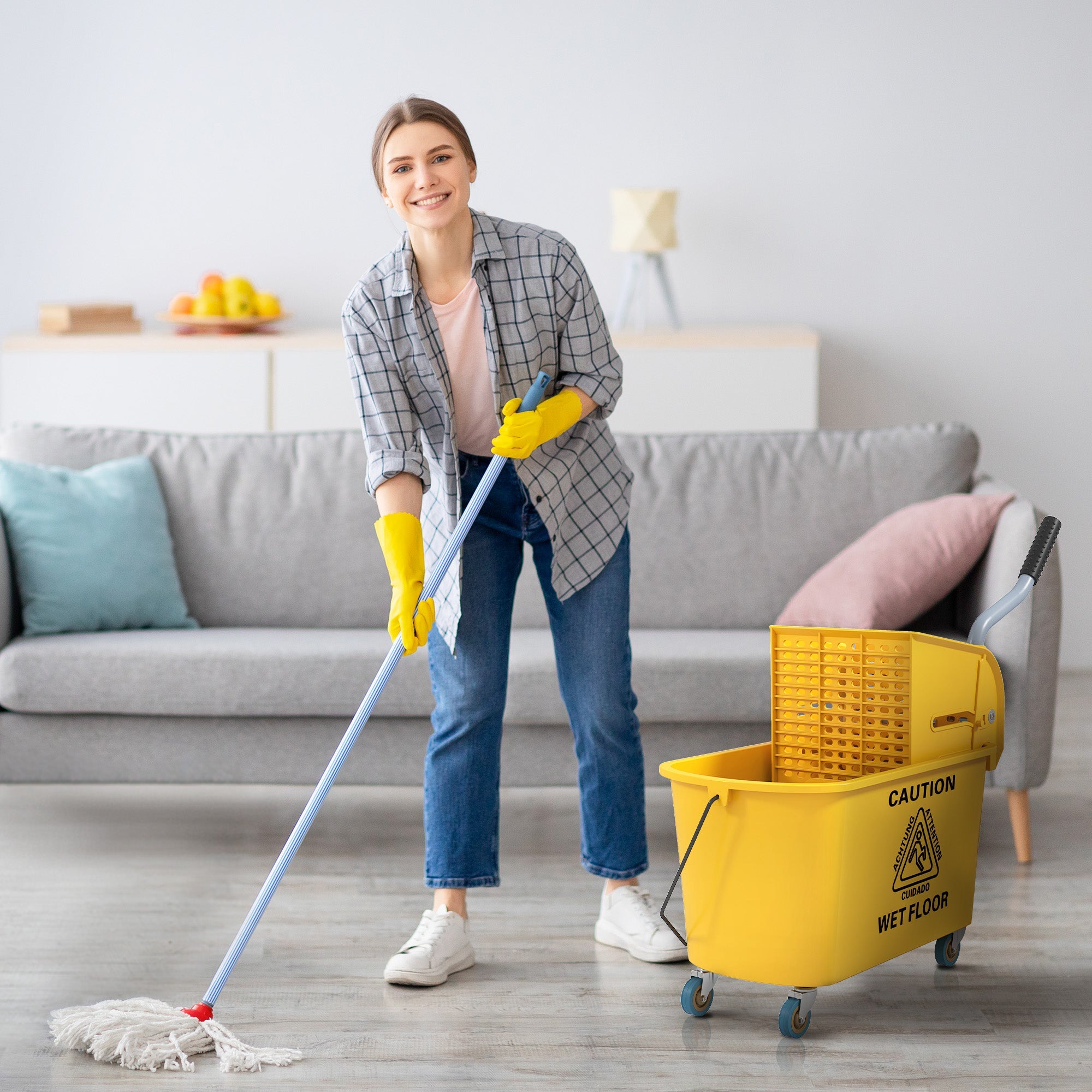 Efficient 20L Mop Bucket with Side Press Wringer for Optimal Cleaning