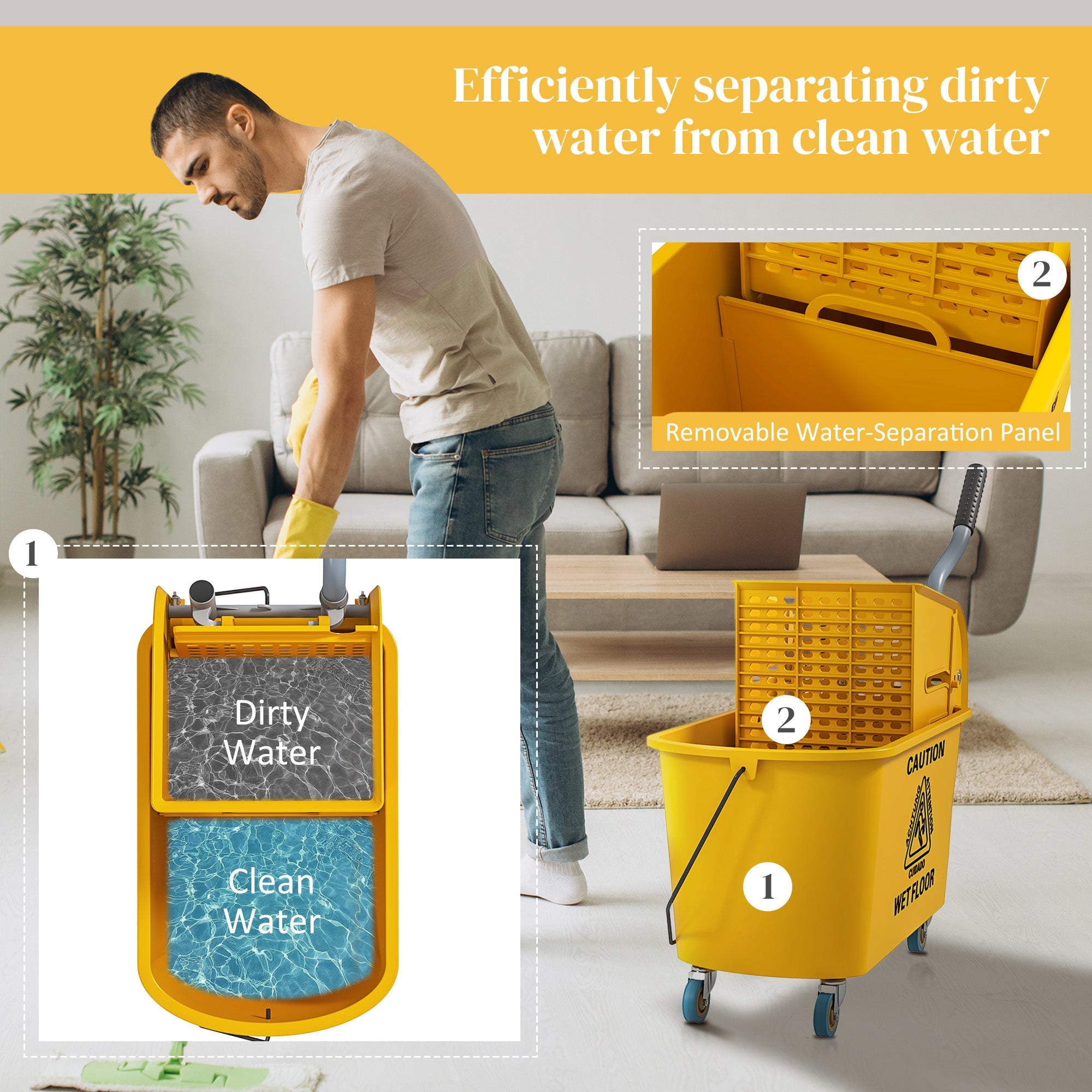 Efficient 20L Mop Bucket with Side Press Wringer for Optimal Cleaning