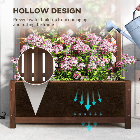 Outsunny Garden Wooden Planter Box with Trellis Flower Raised Bed Dark Brown