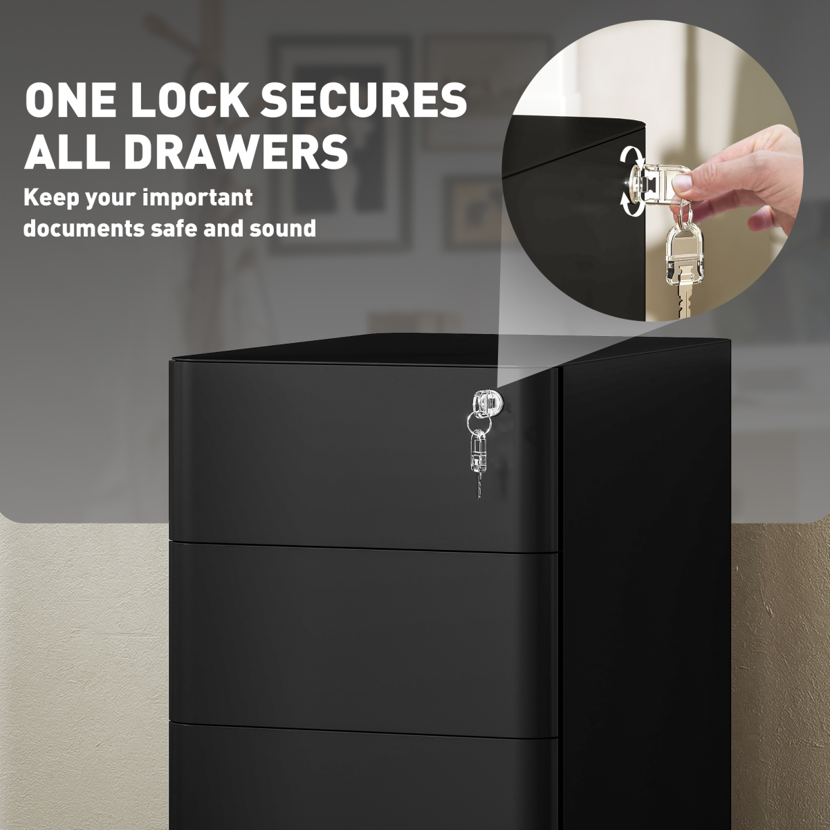 Vinsetto Steel Filing Cabinet with Lock and Wheels for Home Office