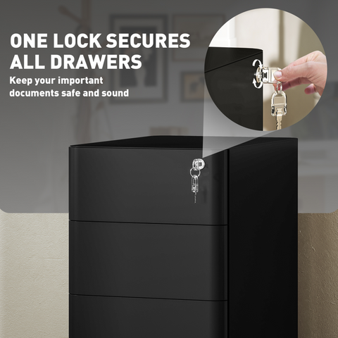 Vinsetto Steel Filing Cabinet with Lock and Wheels for Home Office