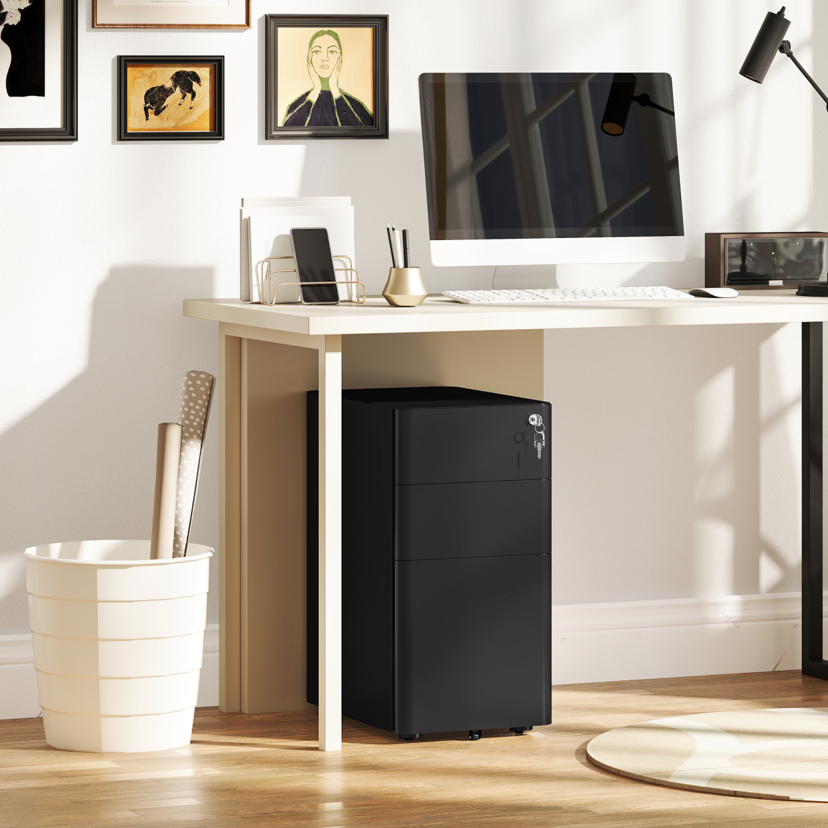 Vinsetto Steel Filing Cabinet with Lock and Wheels for Home Office