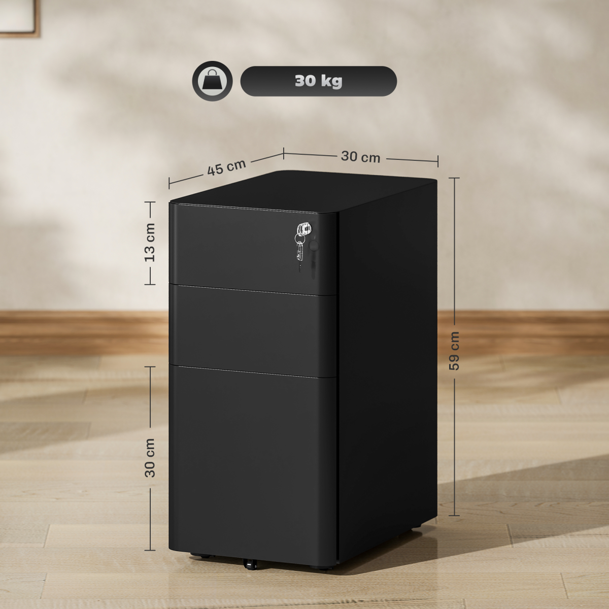 Vinsetto Steel Filing Cabinet with Lock and Wheels for Home Office