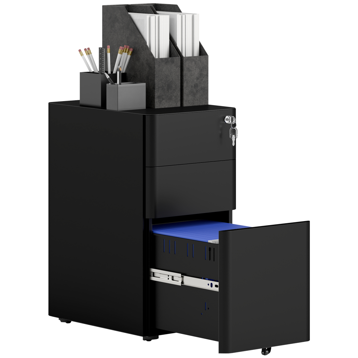 Vinsetto Steel Filing Cabinet with Lock and Wheels for Home Office