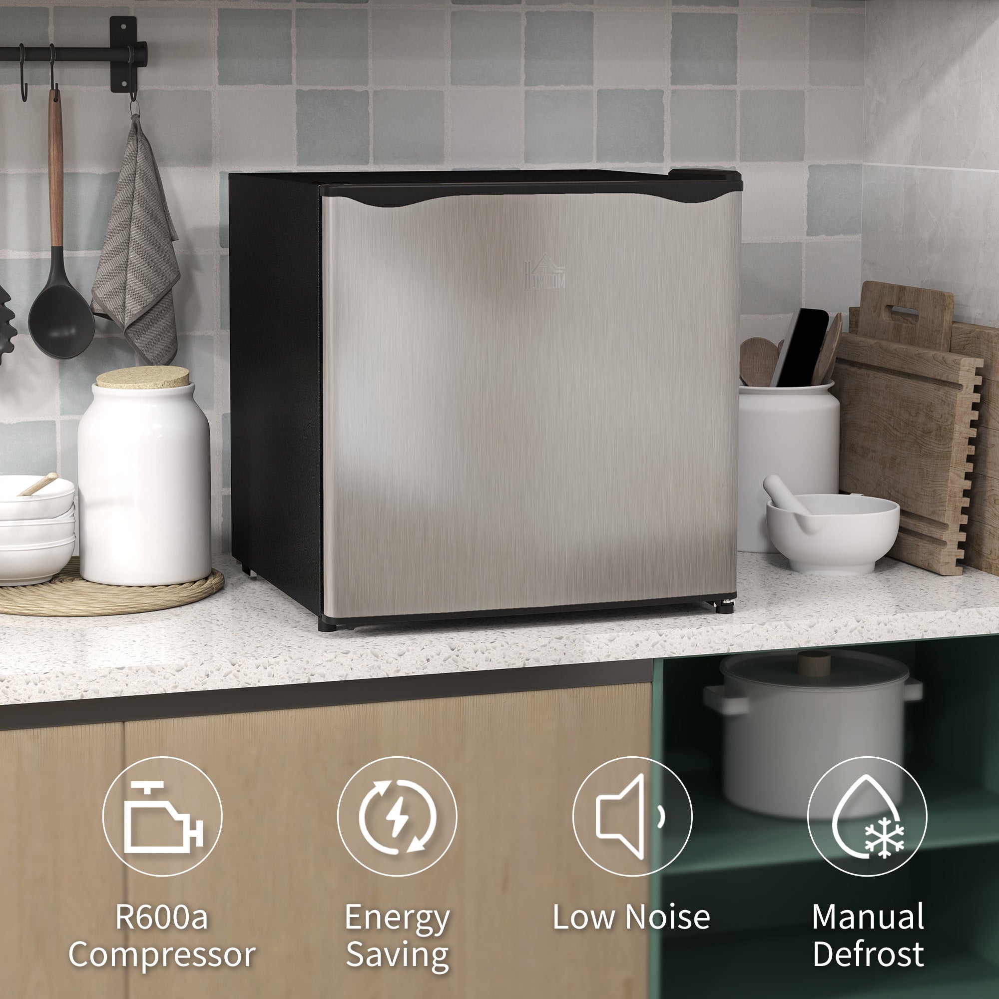 HOMCOM 35L Tabletop Freezer with Adjustable Temperature Wire Shelf Silver