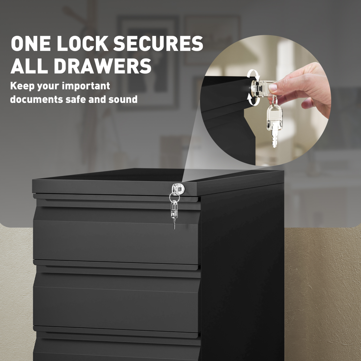 Vinsetto Steel File Cabinet with Lock and Wheels for Home Office