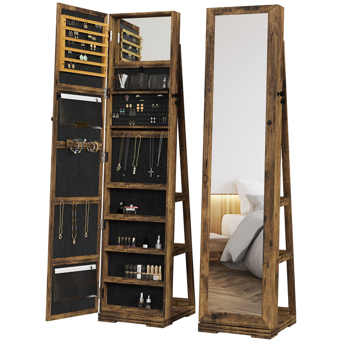 HOMCOM Jewelry Cabinet Full Length Mirror Swivel Lockable Jewelry Organiser