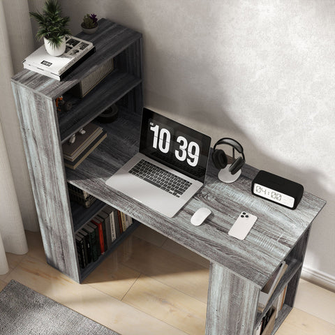 HOMCOM 120cm Computer Desk Bookshelf Writing Table Workstation 6 Shelves Grey
