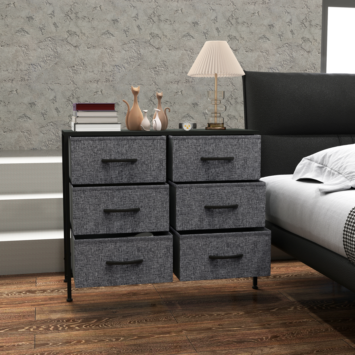 HOMCOM 6 Drawer Fabric Chest of Drawers w/ Wooden Top for Hallway