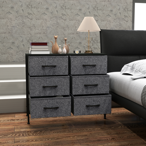 HOMCOM 6 Drawer Fabric Chest of Drawers w/ Wooden Top for Hallway
