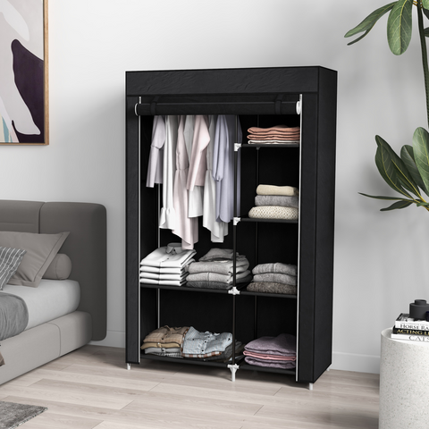HOMCOM Fabric Wardrobe w/ Shelves Hanging Rail Foldable Closets