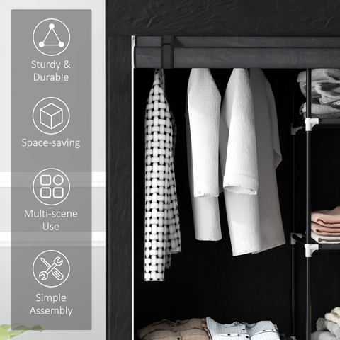 HOMCOM Fabric Wardrobe w/ Shelves Hanging Rail Foldable Closets