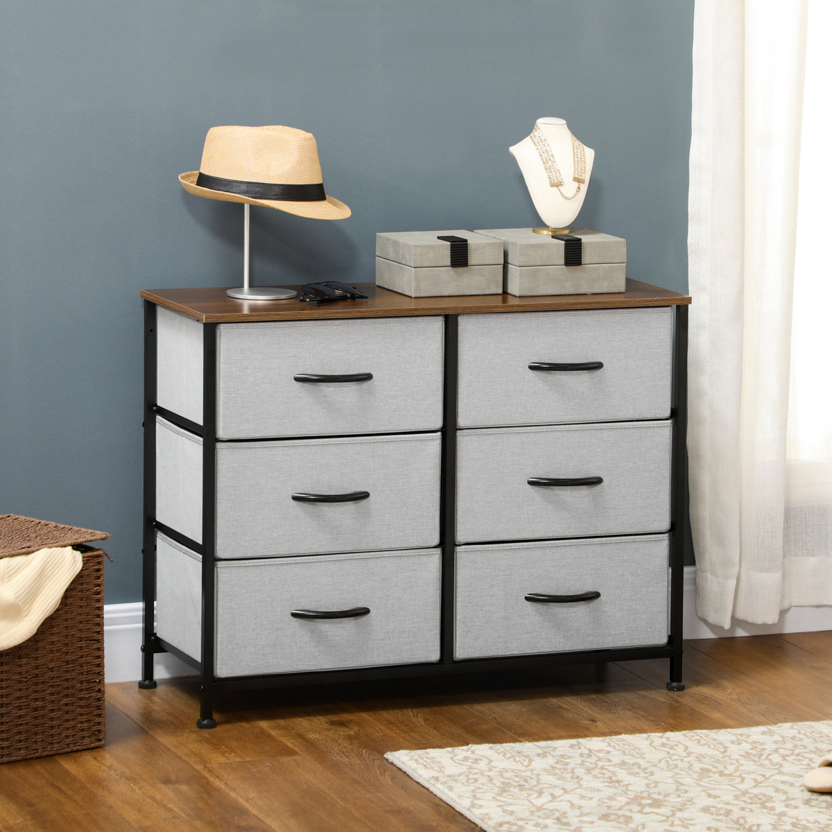 HOMCOM 8 Drawer Fabric Chest of Drawers w/ Wooden Top for Hallway