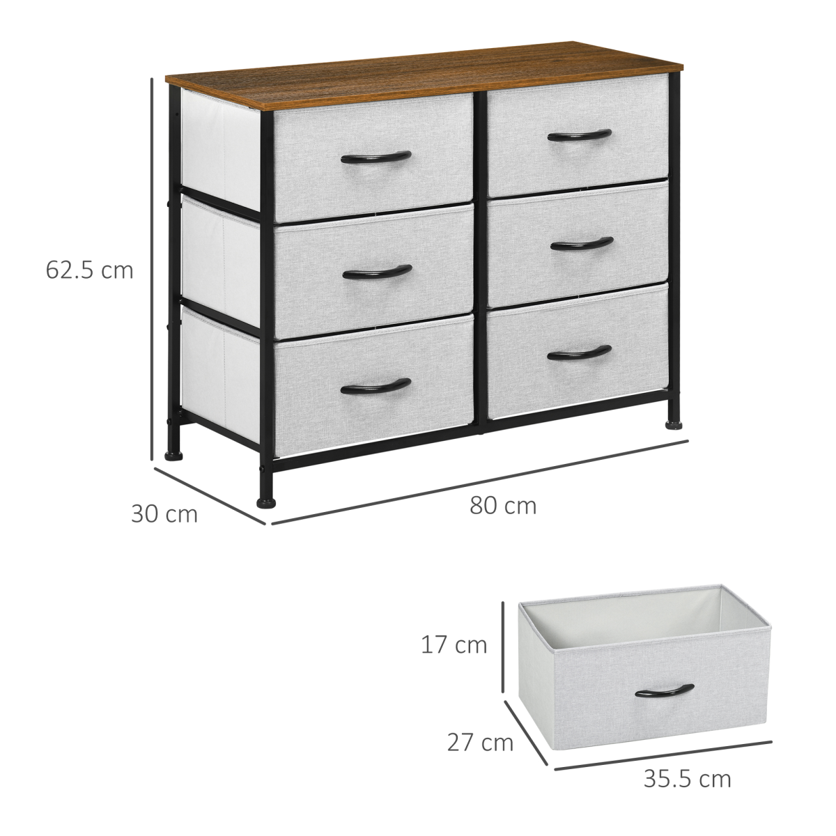 HOMCOM 8 Drawer Fabric Chest of Drawers w/ Wooden Top for Hallway