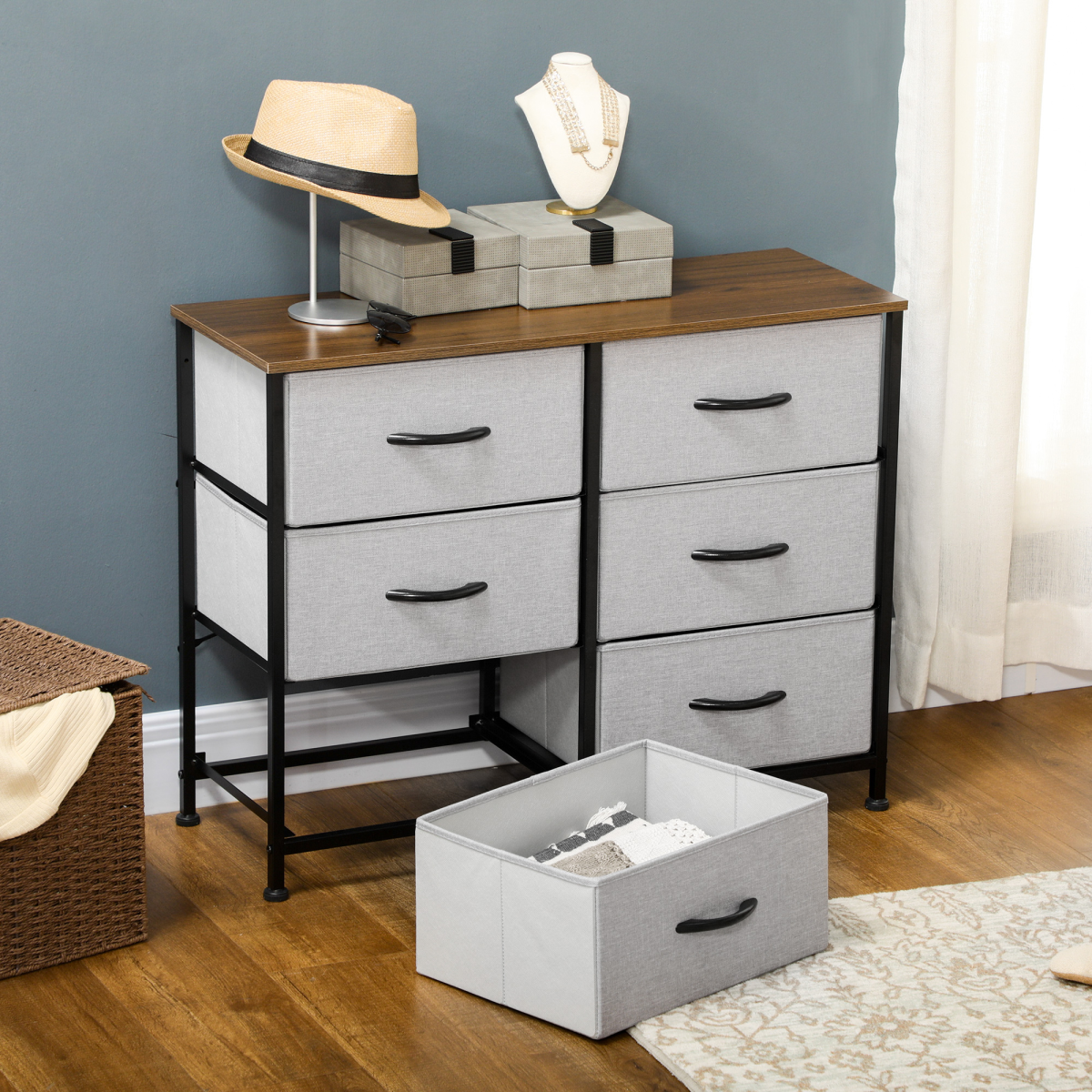 HOMCOM 8 Drawer Fabric Chest of Drawers w/ Wooden Top for Hallway