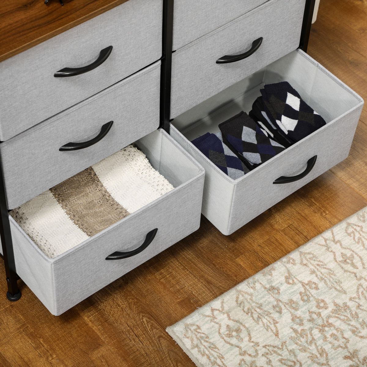 HOMCOM 8 Drawer Fabric Chest of Drawers w/ Wooden Top for Hallway
