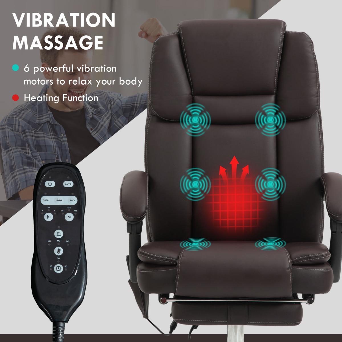 Vinsetto Massage Office Chair, PU Leather High Back Recliner