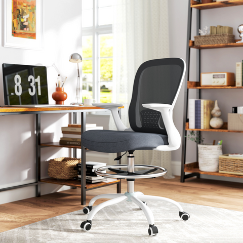 HOMCOM Mesh Draughtsman Chair, Ergonomic Drafting Chair