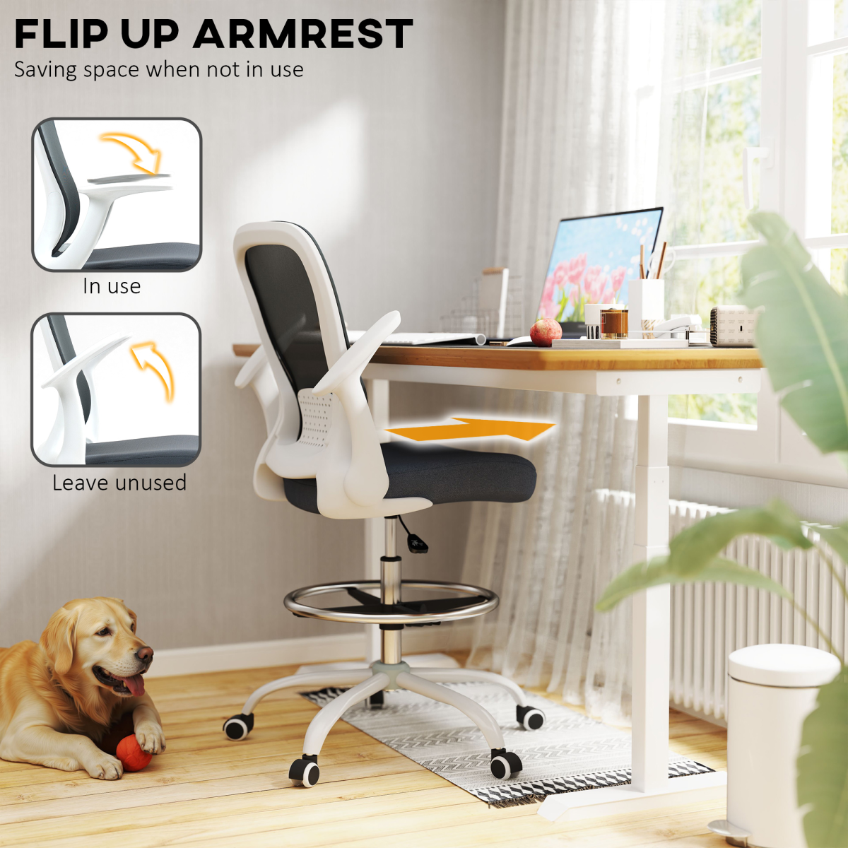 HOMCOM Mesh Draughtsman Chair, Ergonomic Drafting Chair