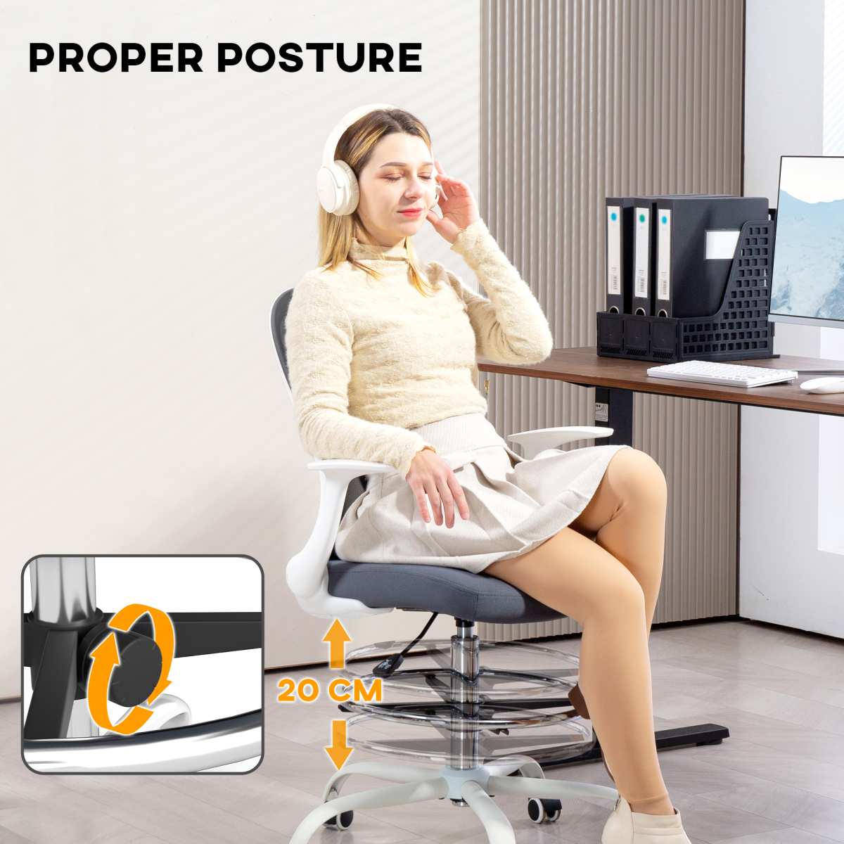HOMCOM Mesh Draughtsman Chair, Ergonomic Drafting Chair