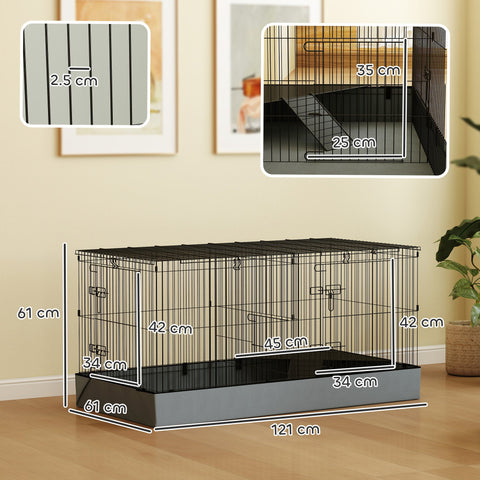 PawHut Guinea Pig Cage, 2 in 1 Rabbit Cage Pet Playpen for Hedgehogs, Black