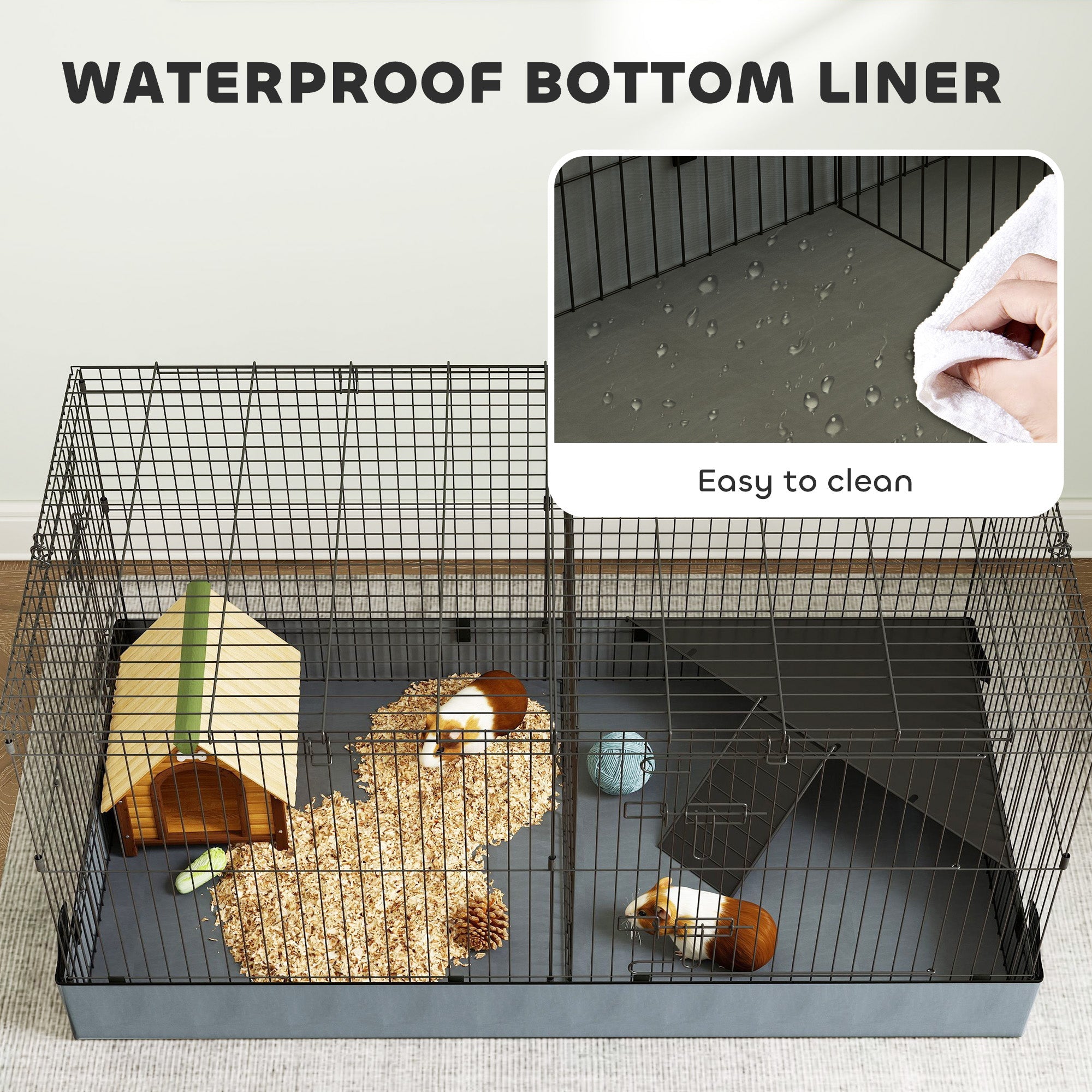 PawHut Guinea Pig Cage, 2 in 1 Rabbit Cage Pet Playpen for Hedgehogs, Black