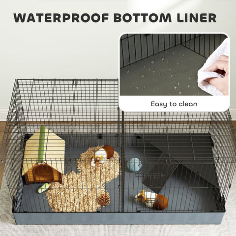 PawHut Guinea Pig Cage, 2 in 1 Rabbit Cage Pet Playpen for Hedgehogs, Black